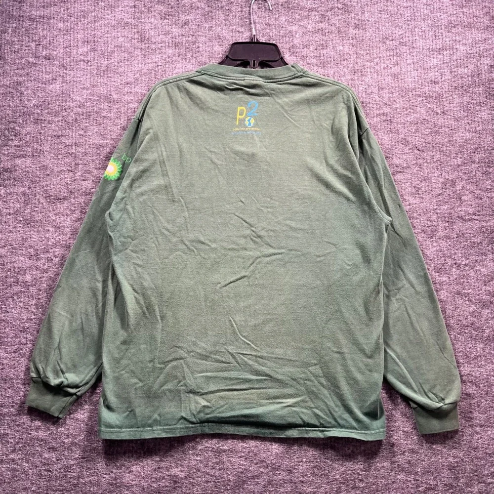 Vintage Hanes Beefy-T Long Sleeve Shirt Good Guy Environmental BP Green Large